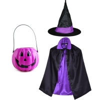 꼬마마녀 분장세트 퍼플 아동용 [망토 마녀모자 호박통] 온라인한정