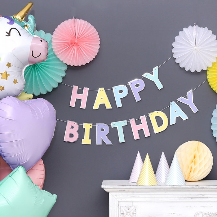 [조이파티] 파스텔 생일가랜드 실버라인