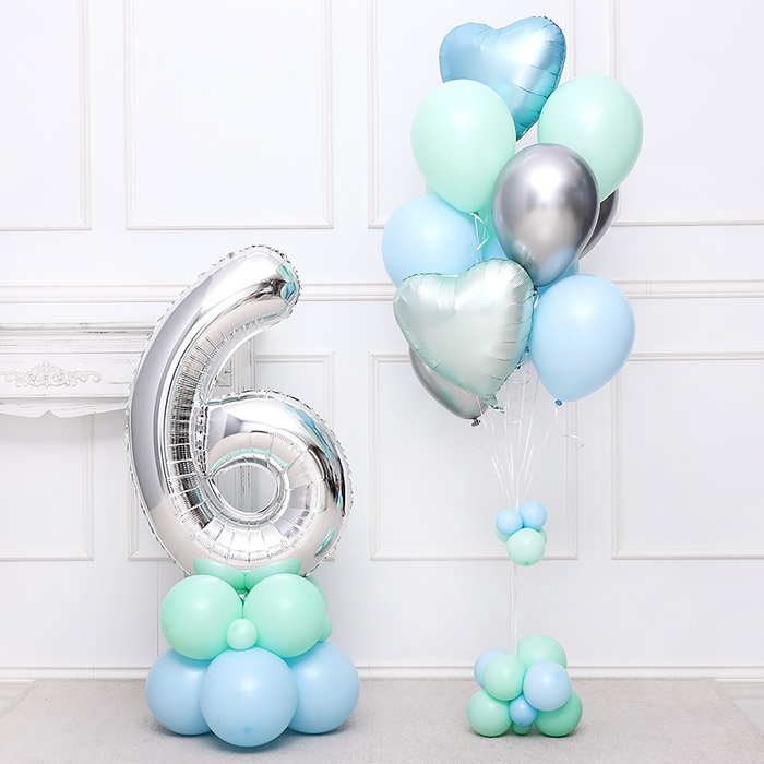 생일헬륨부케 숫자기둥세트 [블루민트]