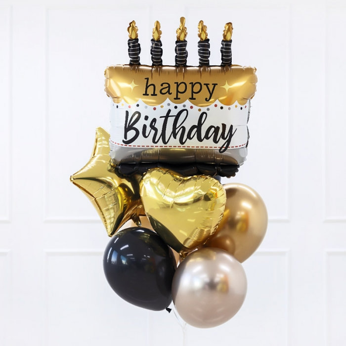 생일헬륨부케 생일케익 블랙골드
