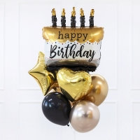 생일헬륨부케 생일케익 블랙골드
