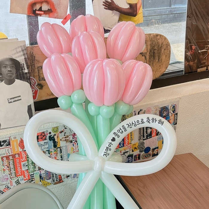 [완제품] 조이파티 풍선꽃다발 튤립 데이지 7송이 생일 꽃풍선 졸업꽃풍선 요술풍선꽃다발