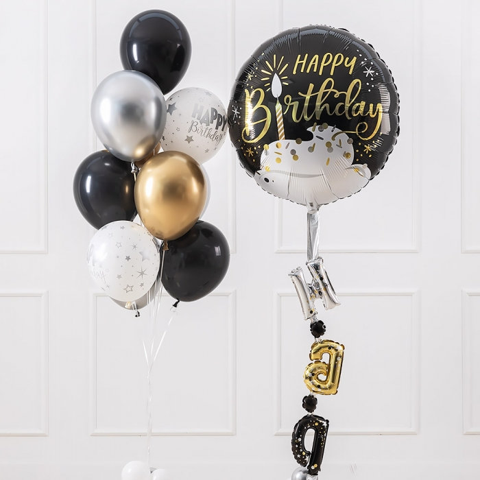 생일헬륨풍선세트 블랙실버골드