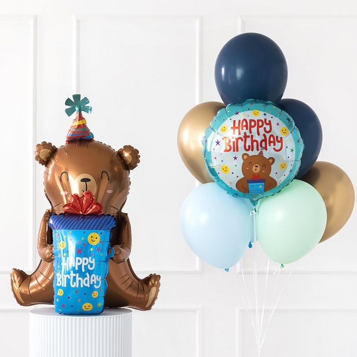 생일헬륨부케세트 스마일리베어