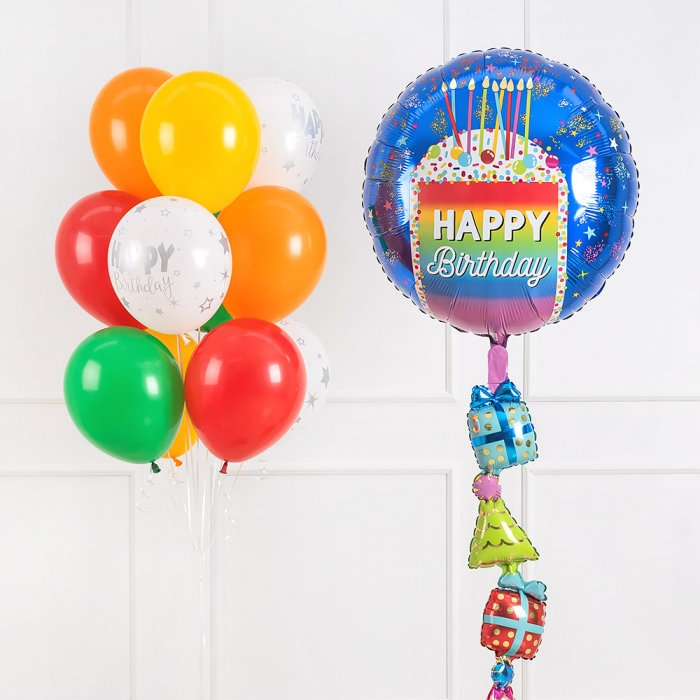 생일헬륨풍선세트 레인보우 생일케익
